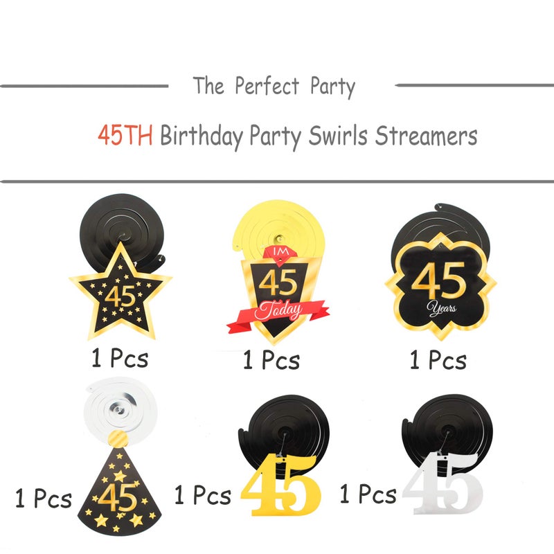 LINGTEER Happy 45th Birthday Decorations 45th Birthday Black with Gold Swirls Hanging Streamer Kit Cheers to 45 Years Old Bday Foil Party Photo Backdrop Supplies. - Image 3